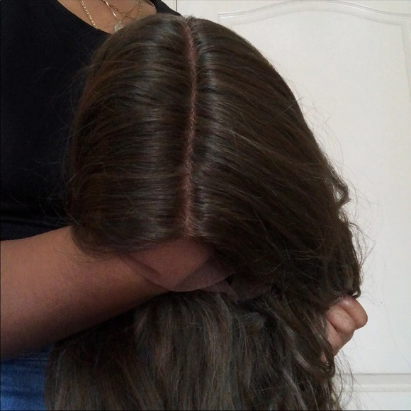 Light Brown Wavy Human Hair Blend Wig